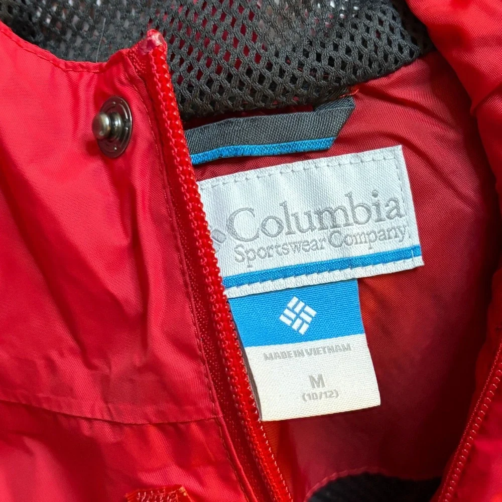 Columbia Sportswear Kids Red Rain Jacket Hooded Mesh Lined Size M 10/12